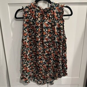 Torrid floral flowy sleeveless top high neck size 3 black pink orange blouse